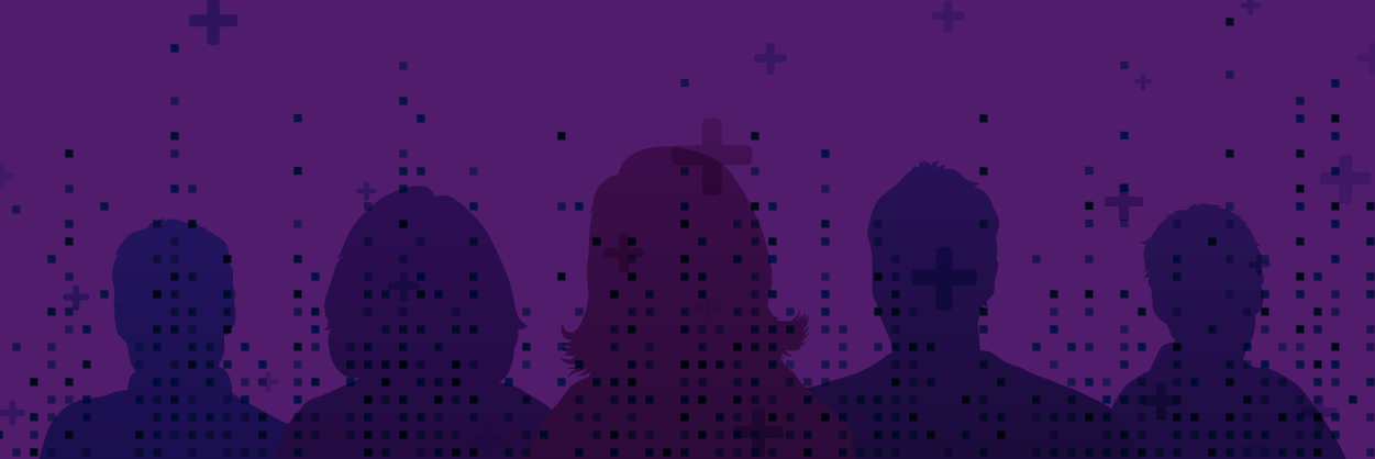 Image of people's silouettes on a purple background